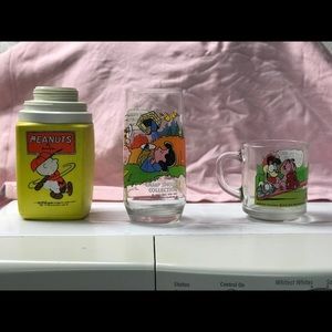 Vintage Snoopy mug, glass and lunch container